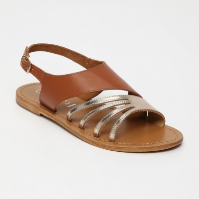 Sandales Ipiranga Camel  et  Gold Calank pour femme 100% Cuir