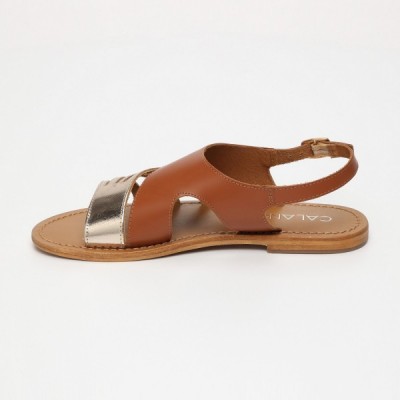 Sandales Ipiranga Camel  et  Gold Calank pour femme 100% Cuir