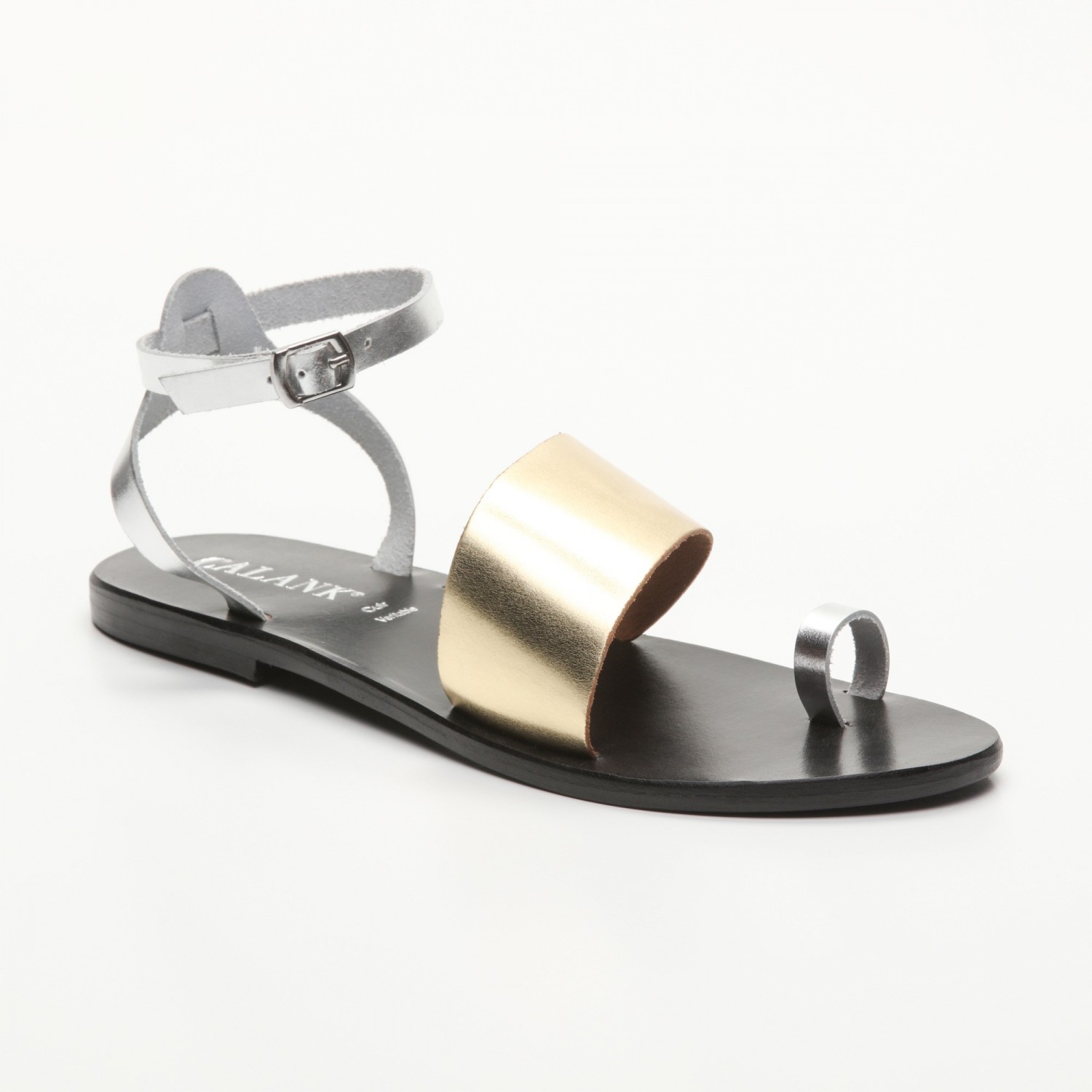 Sandales Posala Silver  et  Dark Gold Calank pour femme 100% Cuir