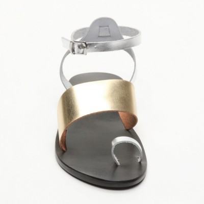 Sandales Posala Silver  et  Dark Gold Calank pour femme 100% Cuir