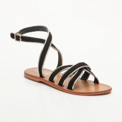 Sandales Kaleena Black  et  Gold Calank pour femme 100% Cuir