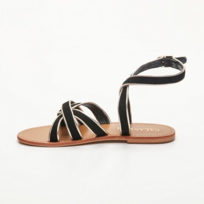 Sandales Kaleena Black  et  Gold Calank pour femme 100% Cuir