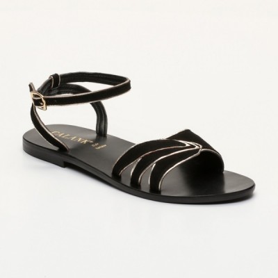 Sandales Malina Black  et  Gold Calank pour femme 100% Cuir