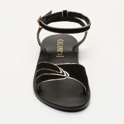 Sandales Malina Black  et  Gold Calank pour femme 100% Cuir