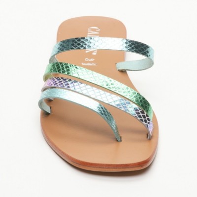 Sandales Blodwyn Aqua  et  Green  et  Parrot Green Calank pour femme 100% Cuir