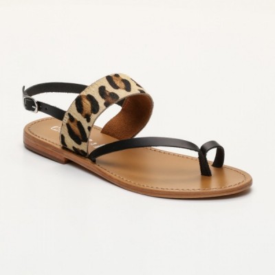 Sandales Yfke Black  et  Leopard Calank pour femme 100% Cuir