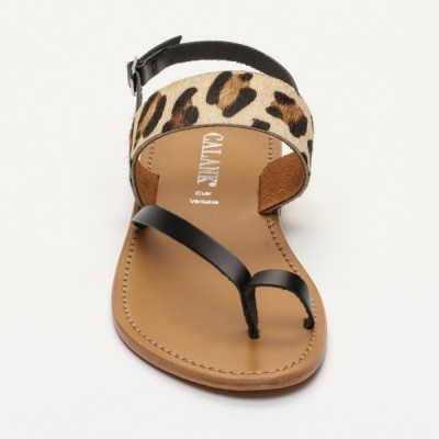 Sandales Yfke Black  et  Leopard Calank pour femme 100% Cuir