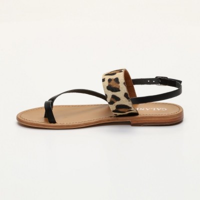 Sandales Yfke Black  et  Leopard Calank pour femme 100% Cuir