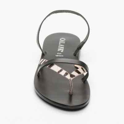 Sandales Nisa Black  et  Zebra Hairy Calank pour femme 100% Cuir