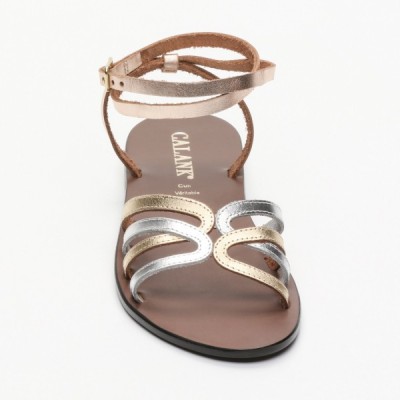 Sandales Phileine Silver   et  Dark Gold  et  Rosegold Calank pour femme 100% Cuir