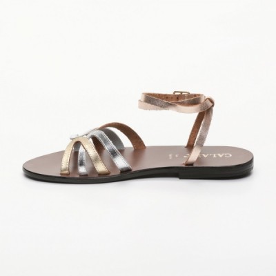 Sandales Phileine Silver   et  Dark Gold  et  Rosegold Calank pour femme 100% Cuir