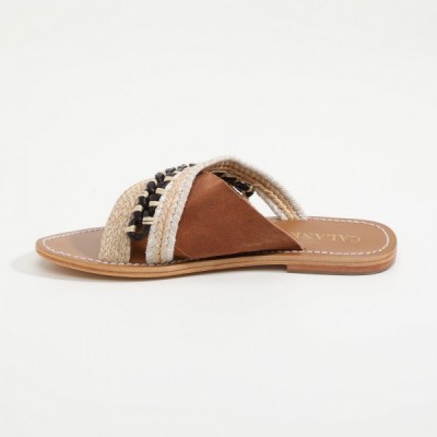 Sandales Vanja Camel  et  Beige Calank pour femme 100% Cuir